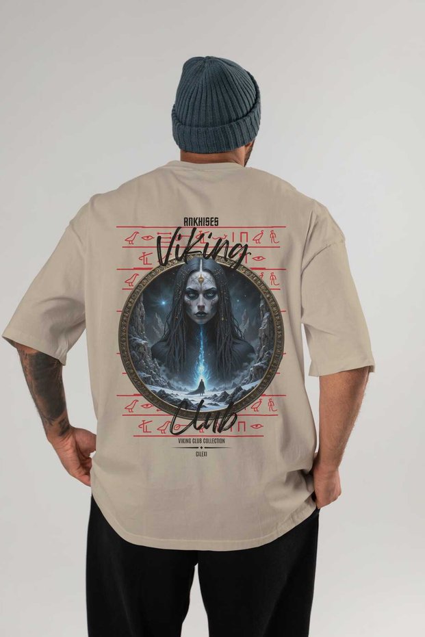 Viking Mythology 11 Back Printed Beige Oversize T-Shirt Men Women Cotton Crew Neck T-Shirt