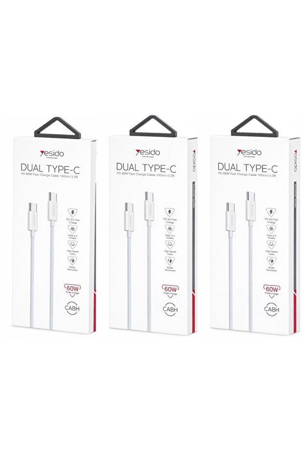 3قطع كيبل شحن سريع Dual Type-C بقوة 60W – طول 1 متر