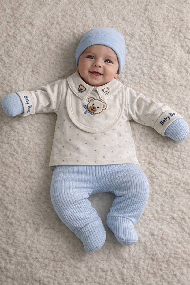 Baby Boy 0-3 Months 5-Piece Hospital Discharge Set Embroidered Newborn Set Blue
