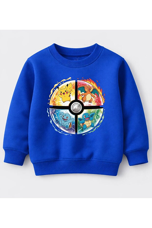 سويت شيرت مطبوع عليه 4 أحرف من POketop، سويت شيرت بثلاثة خيوط بدون زخارف