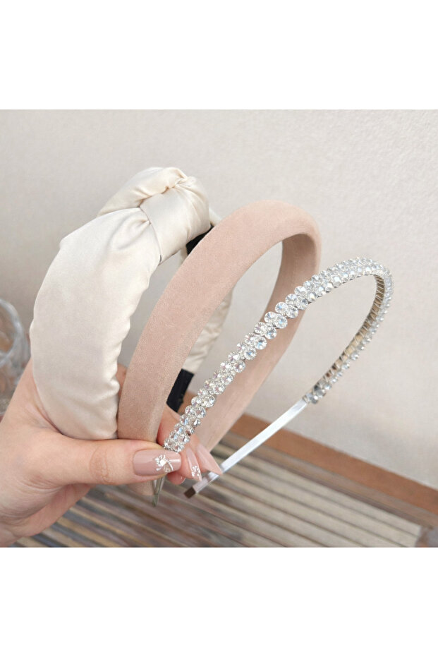 Cream Nude Satin & Crystal Stone 3-Piece Women's Crown Set
