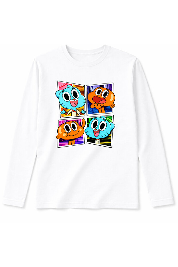 Long Sleeve Cotton T-Shirt with Gumball and Darwin 4 Photo Print