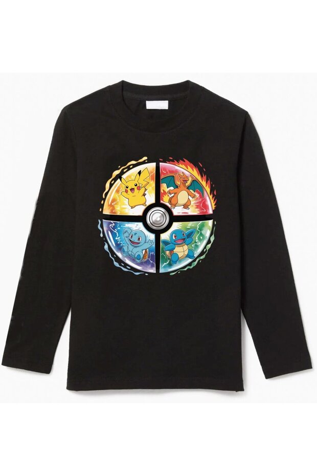 Long-Sleeved T-Shirt with 4-Character Poketop Print