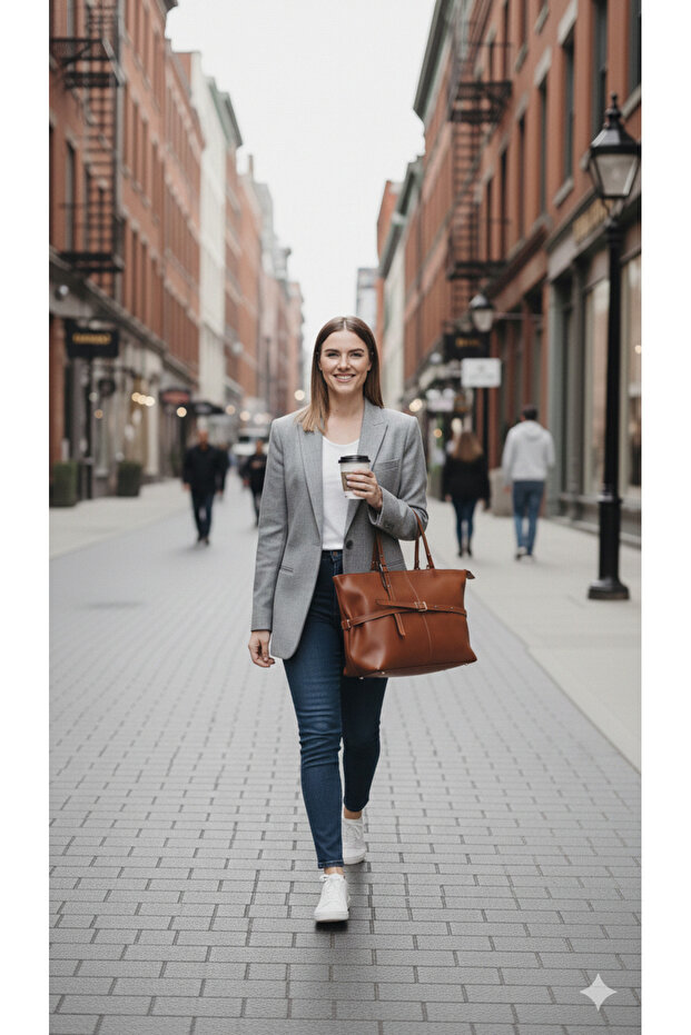 Vegan Leather Large Size Shoulder Bag with Belt Detail
