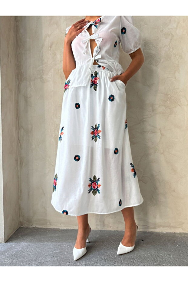 Fusta din voal brodat - Crem | D2879 - 4