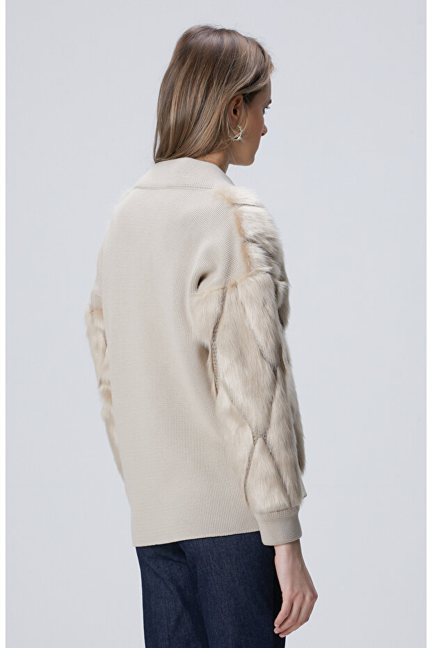 Bej Suni Kürklü Hırka - 5