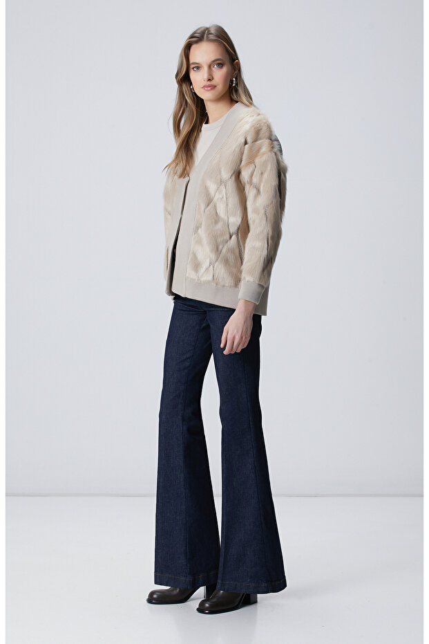 Bej Suni Kürklü Hırka - 3