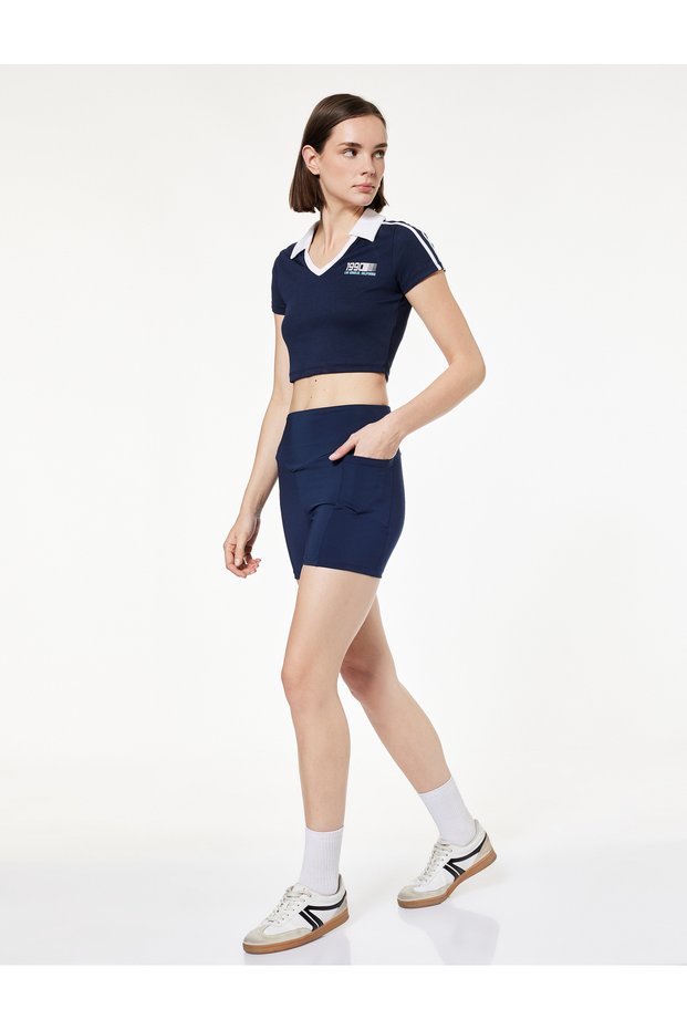 High Waist Pocketed Slim Fit Biker Sports Leggings with Stitching Detail