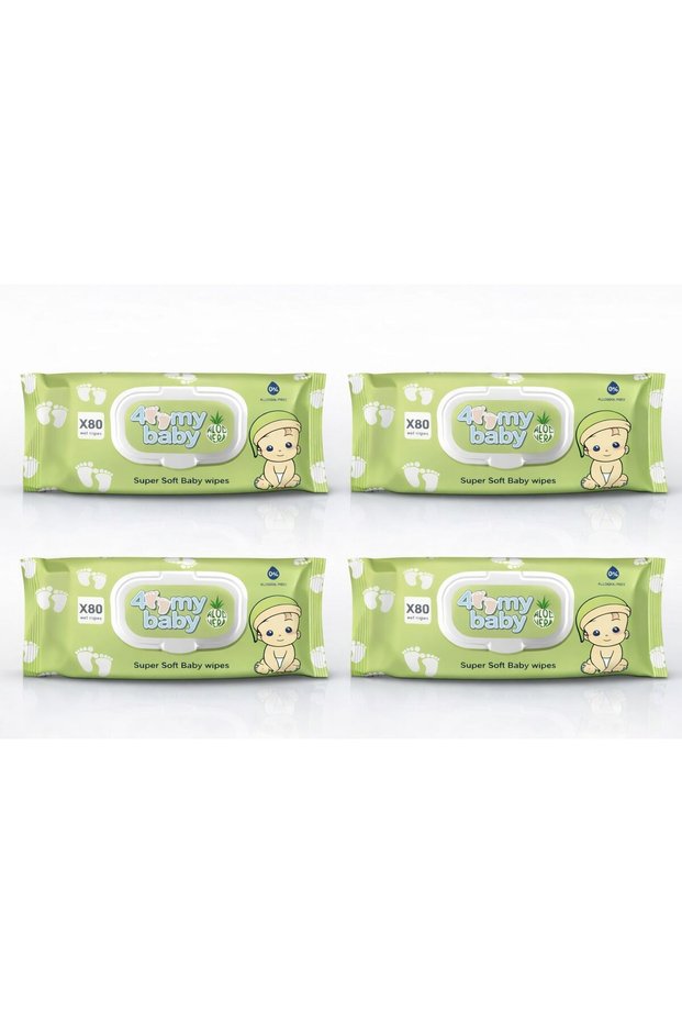 Super Soft Wet Wipes 320 Pcs (4x80 Packs) - Green Aloe Vera Alcohol Free