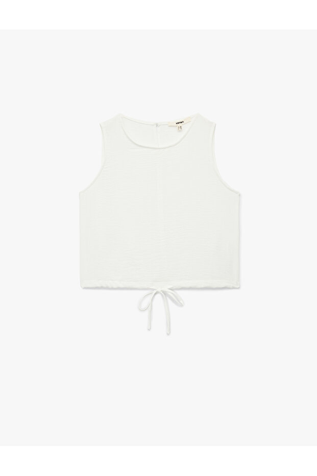 Front Tie Bow Crew Neck Sleeveless Basic Blouse