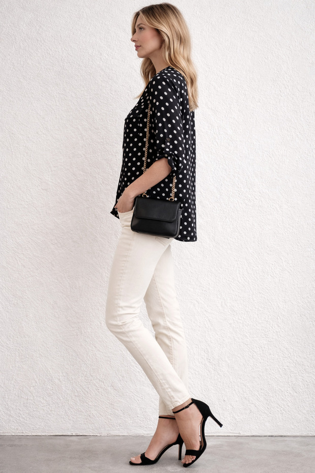 Puantiyeli Şifon Bluz - 3