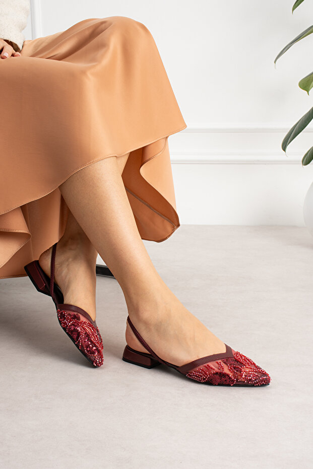 Lümena Mesh Upper Beaded Sequined Back Elastic Evening Dress Shoes