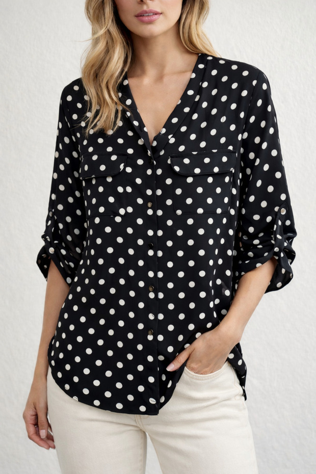 Puantiyeli Şifon Bluz - 2