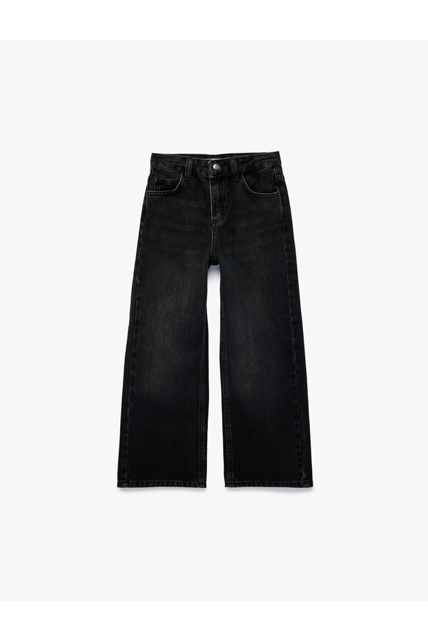 Wide-Leg Denim Trousers with Cotton Wing Embroidery Detail