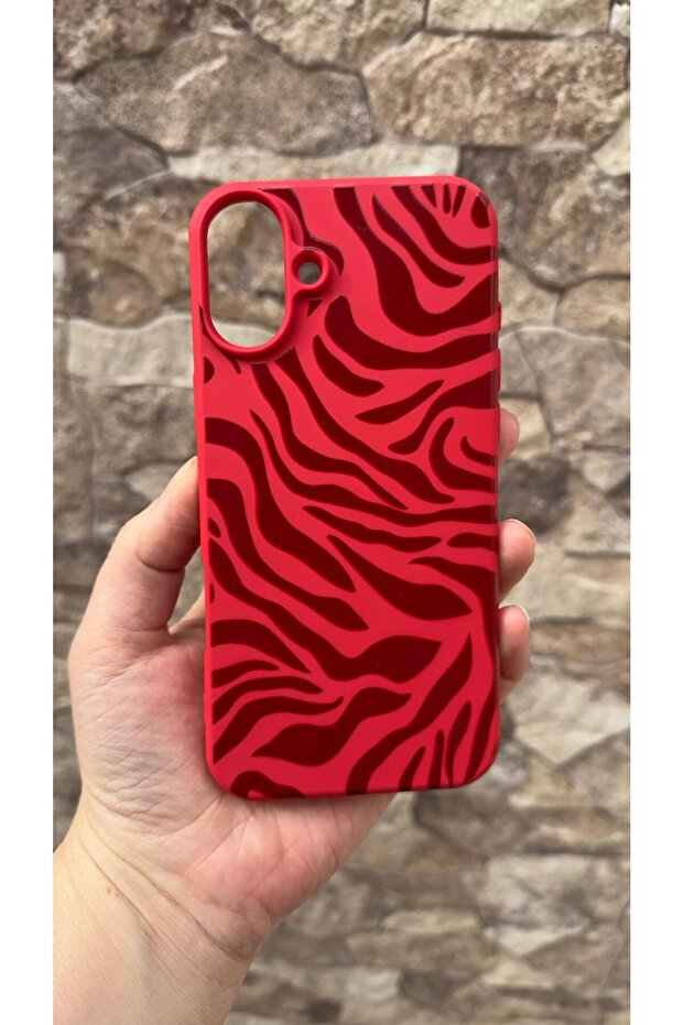 حافظة مطاطية كلاسيكية من السيليكون بنمط الحمار الوحشي الأحمر متوافقة مع iPhone 16 Plus، ممتصة للصدمات وواقية. - 2