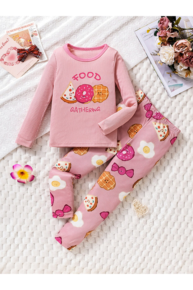 Girls Pink Graphic Print T-Shirt and Pyjama Set