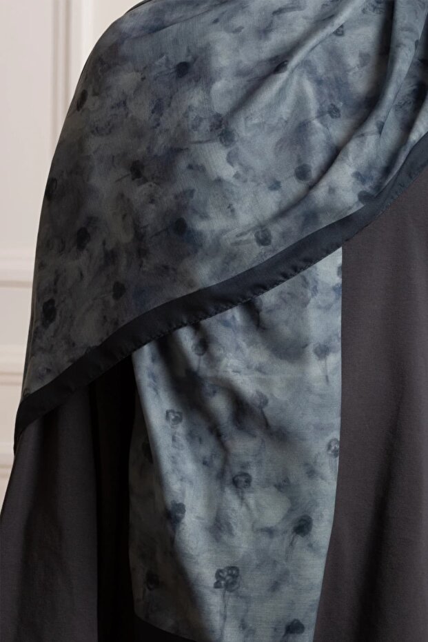 Uzak Bahçe Patterned Soft Shawl - Blue - 4