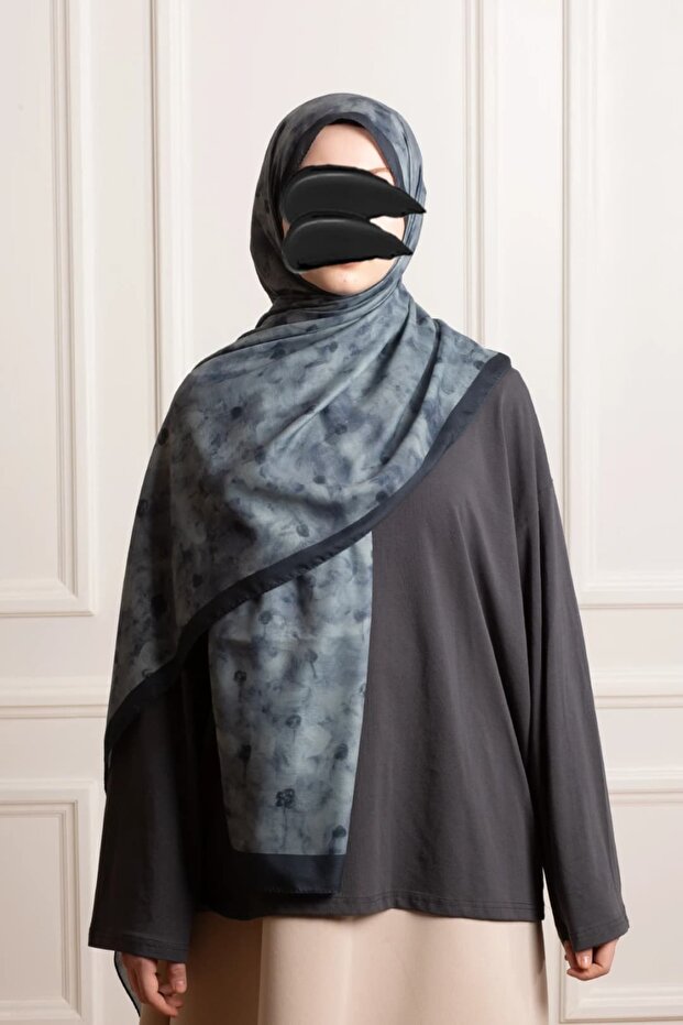 Uzak Bahçe Patterned Soft Shawl - Blue - 2