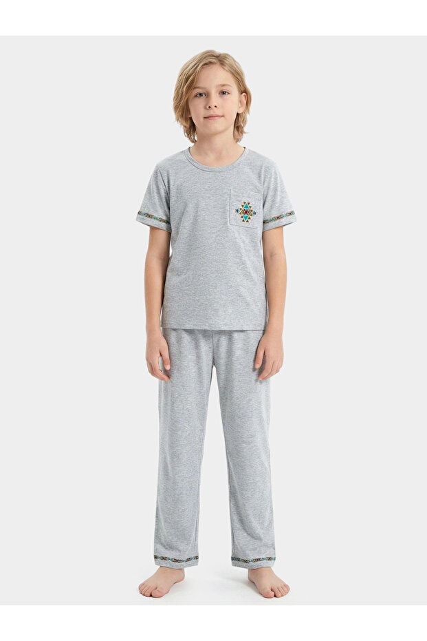 Boy's Graphic Print Round Neck Short Sleeve T-shirt With Pants Set