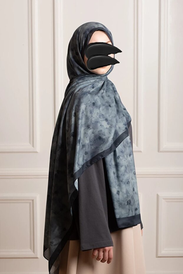Uzak Bahçe Patterned Soft Shawl - Blue - 5