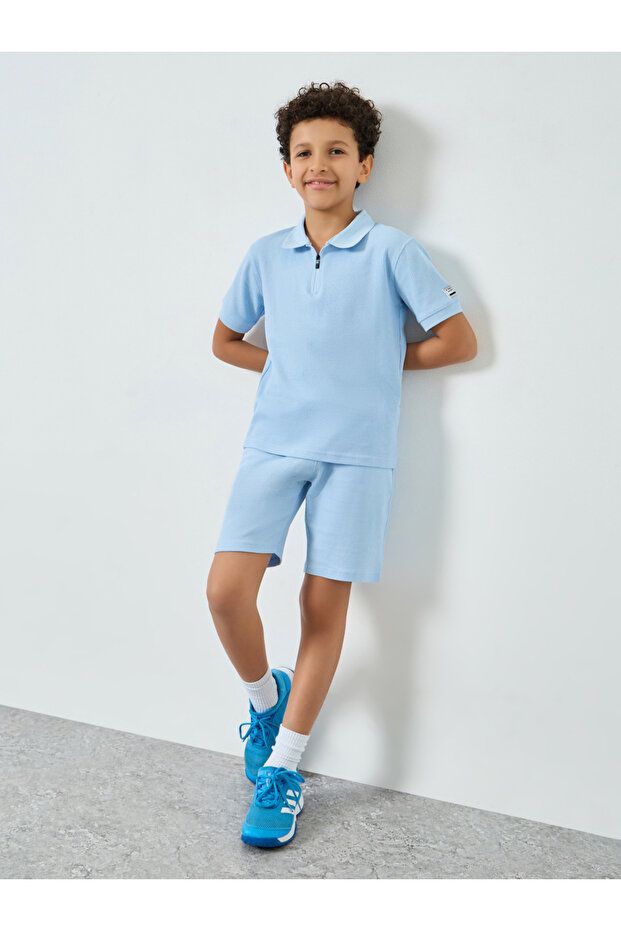 Boys Blue Cotton Polo and Shorts Set