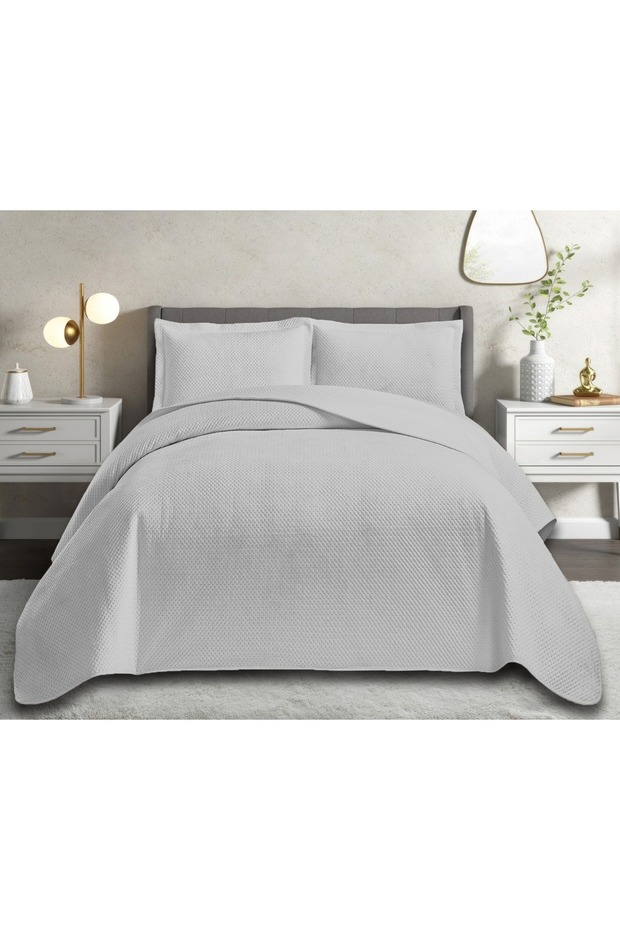 New Generation Nubuck Summer - Winter Modern Luxury Bedspread, Pollen, Anchor, Double Size, Gray