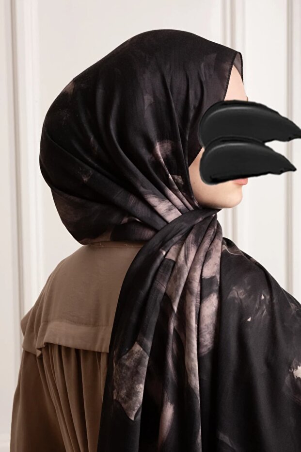 Bulut Flora Patterned Soft Shawl - Black - 5