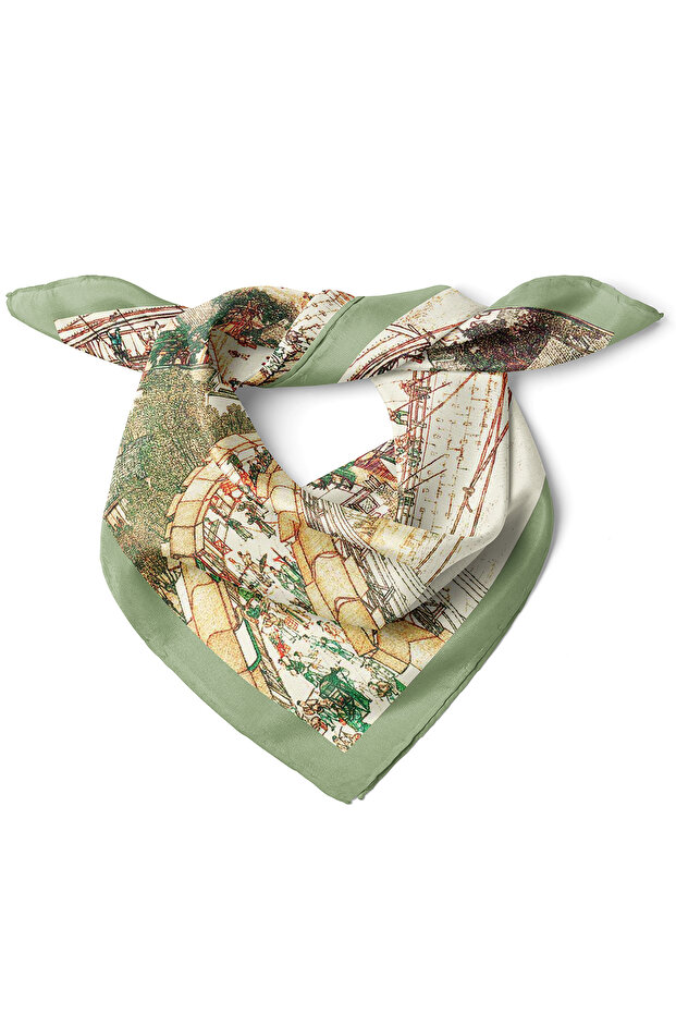 City & Bridge Pattern Scarf Bandana 50X50 cm