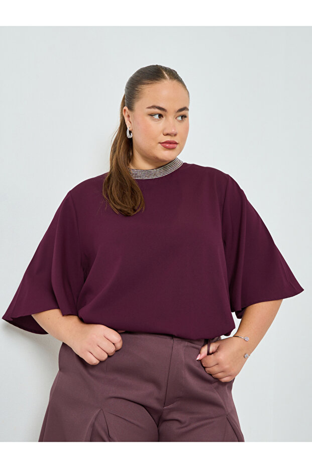 Plus Size Short Flutter Sleeve Blouse