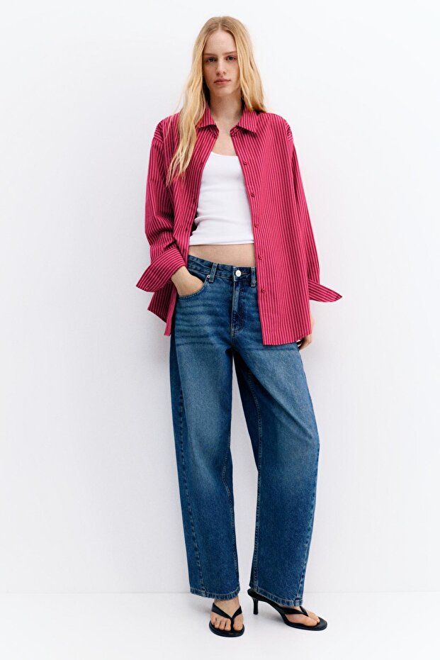 Çizgili poplin gömlek - 2