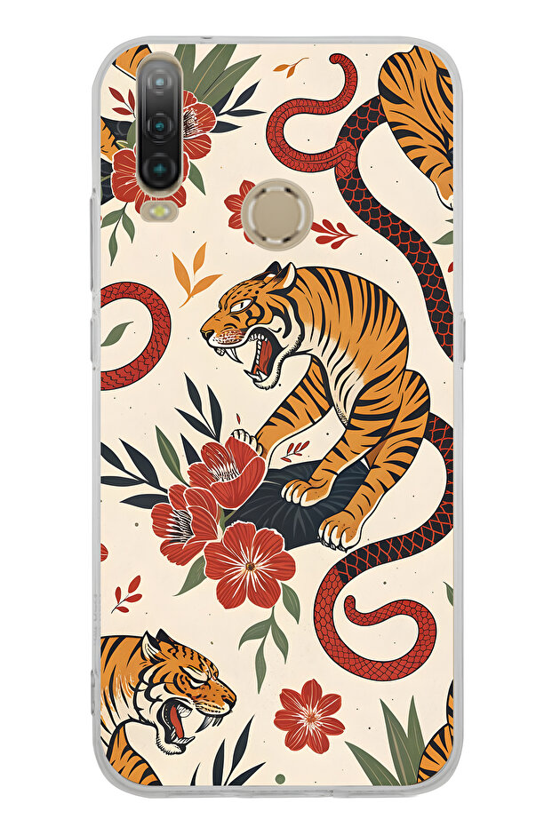 حافظة هاتف شفافة بنمط التايغان والثعبان متوافقة مع جهاز General Mobile GM 10 - 1