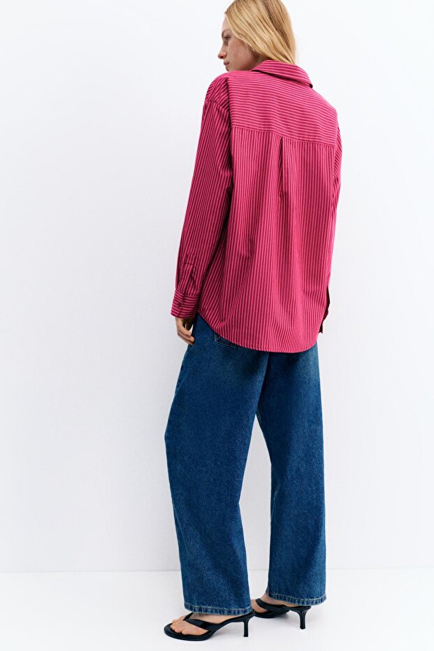 Çizgili poplin gömlek - 4