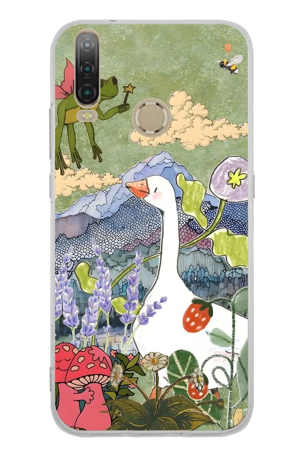 General Mobile Gm 10 Compatible Goose and Nature Illustration Patterned Transparent Phone Case