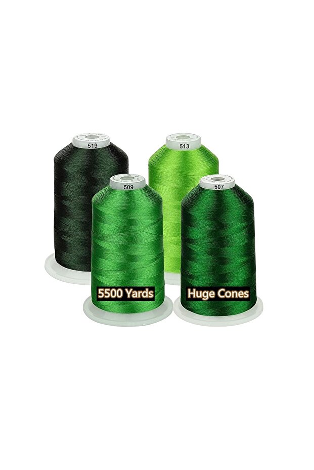 Embroidered Thread Set 4 Spools - 5000 m, Green Tones - 1