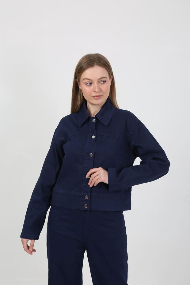 Buttoned Jean Jacket - Dark Blue - 2
