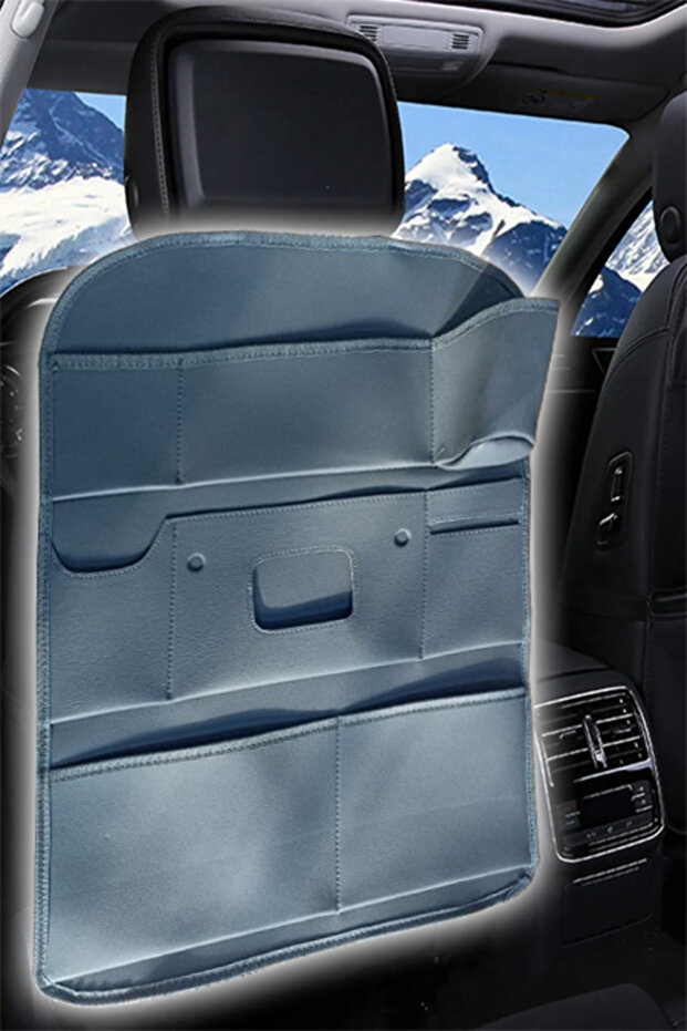 Seat Back Organizer Plain Leather Gray Piece