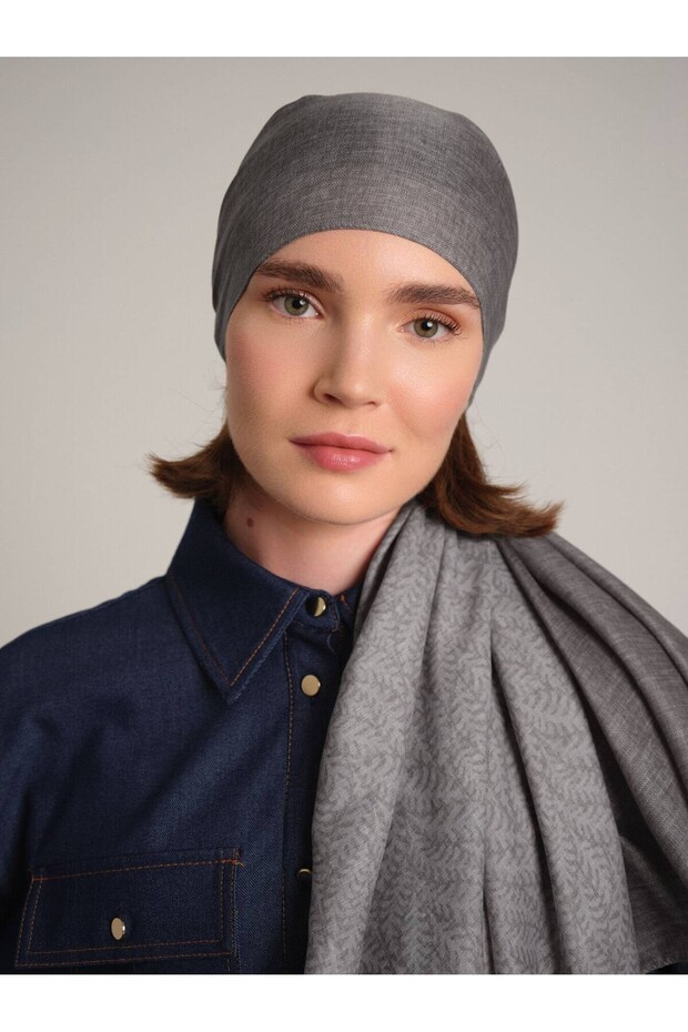 شال منقوش مزدوج الجوانب من بوغي - رمادي حجري - 6