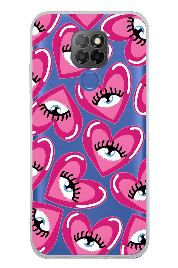 General Mobile Gm 20 Compatible Pink Heart Eye Pattern Transparent Phone Case