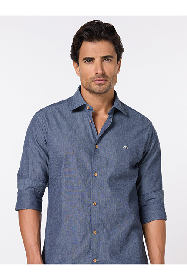 The Graphite Line Dark Grey Striped Cotton Shirt Slim Fit