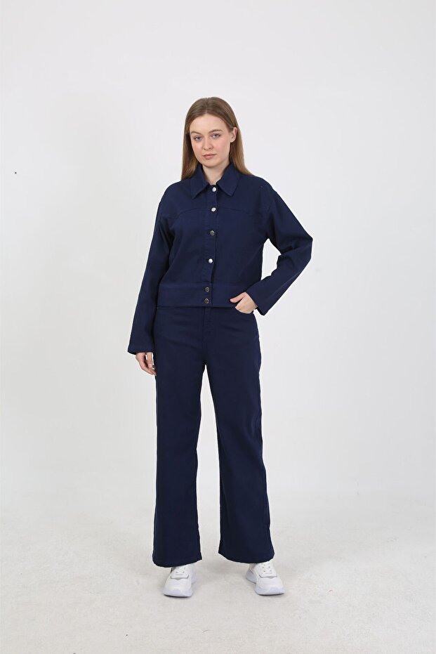 Buttoned Jean Jacket - Dark Blue - 4