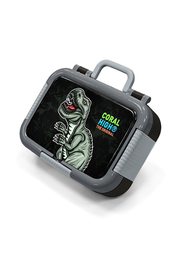 Kids Dark Green Black Dinosaur Patterned Stainless Steel Lunch Box 39241