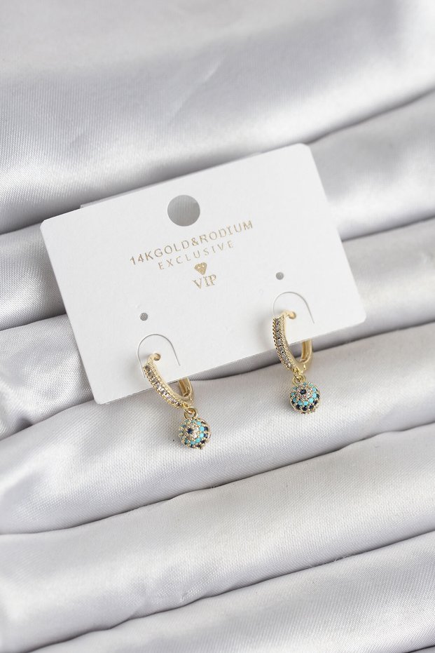 Minimal Nazarlı Model Gold Color Zircon Stone Women's Earrings - Tj-Bkp11642
