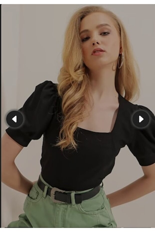 Black Puff Sleeve Blouse - 1