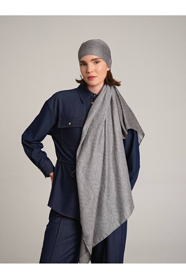 شال منقوش مزدوج الجوانب من بوغي - رمادي حجري - 7