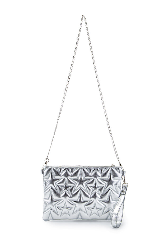 Star Stitched Clutch Star Women's Bag Silver Patent Leather