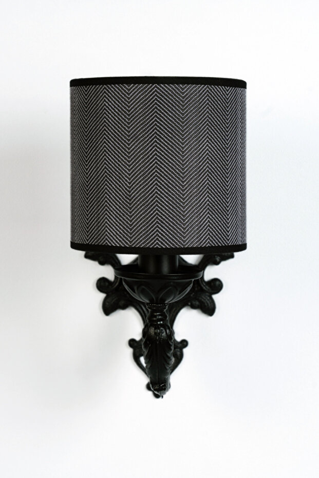 Herringbone Single Zamak Metal Black Sconce - with Anthracite Cap