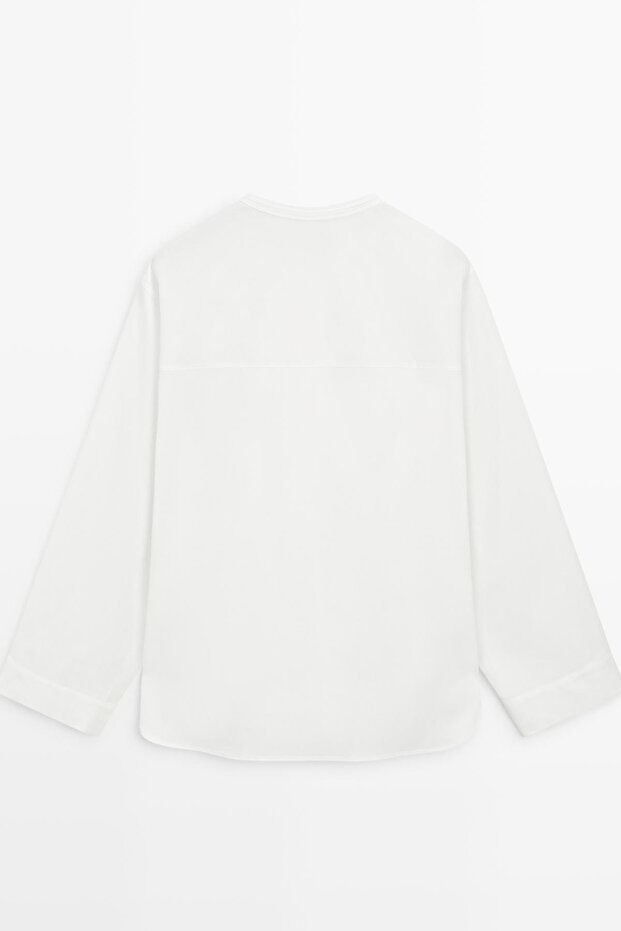 Dökümlü poplin gömlek - 8