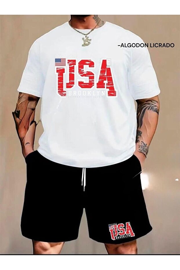 Unisex Letter Printed T-Shirt – Round Neck, Short Sleeve, Casual Set