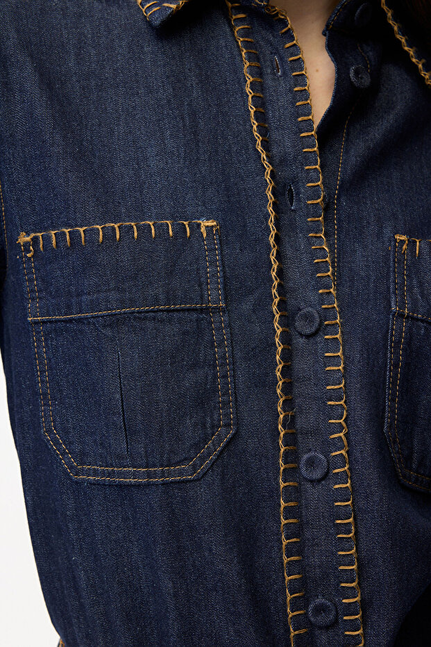 Dikiş Detaylı Denim Gömlek - 2