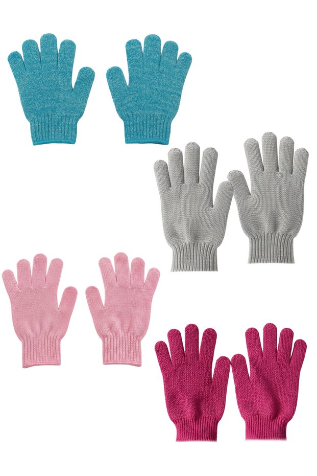 4 Pairs of Bath Scrubbing Gloves – Body Scrub Shower Gloves (Turquoise-Grey-Pink-Fuchsia)